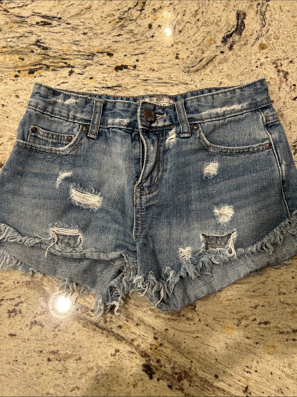 Free People size 24 Light Blue Distressed Denim Cutoff Shorts